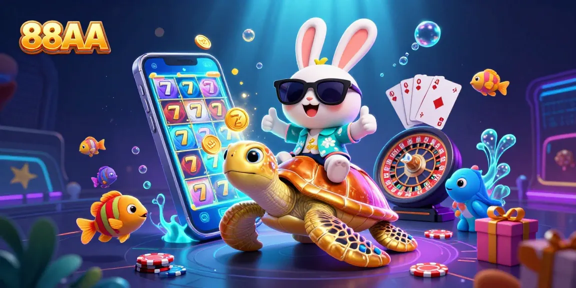 Engage with 88AA's vibrant casino adventures featuring lucky rabbit and golden sea turtle among game elements.