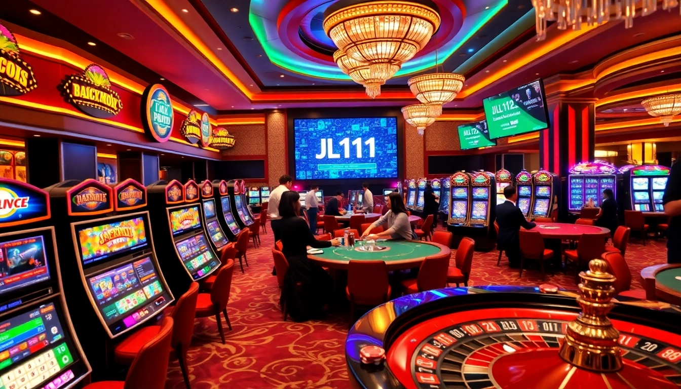 Experience the thrill of JL111 in a vibrant casino setting with lively games and players.