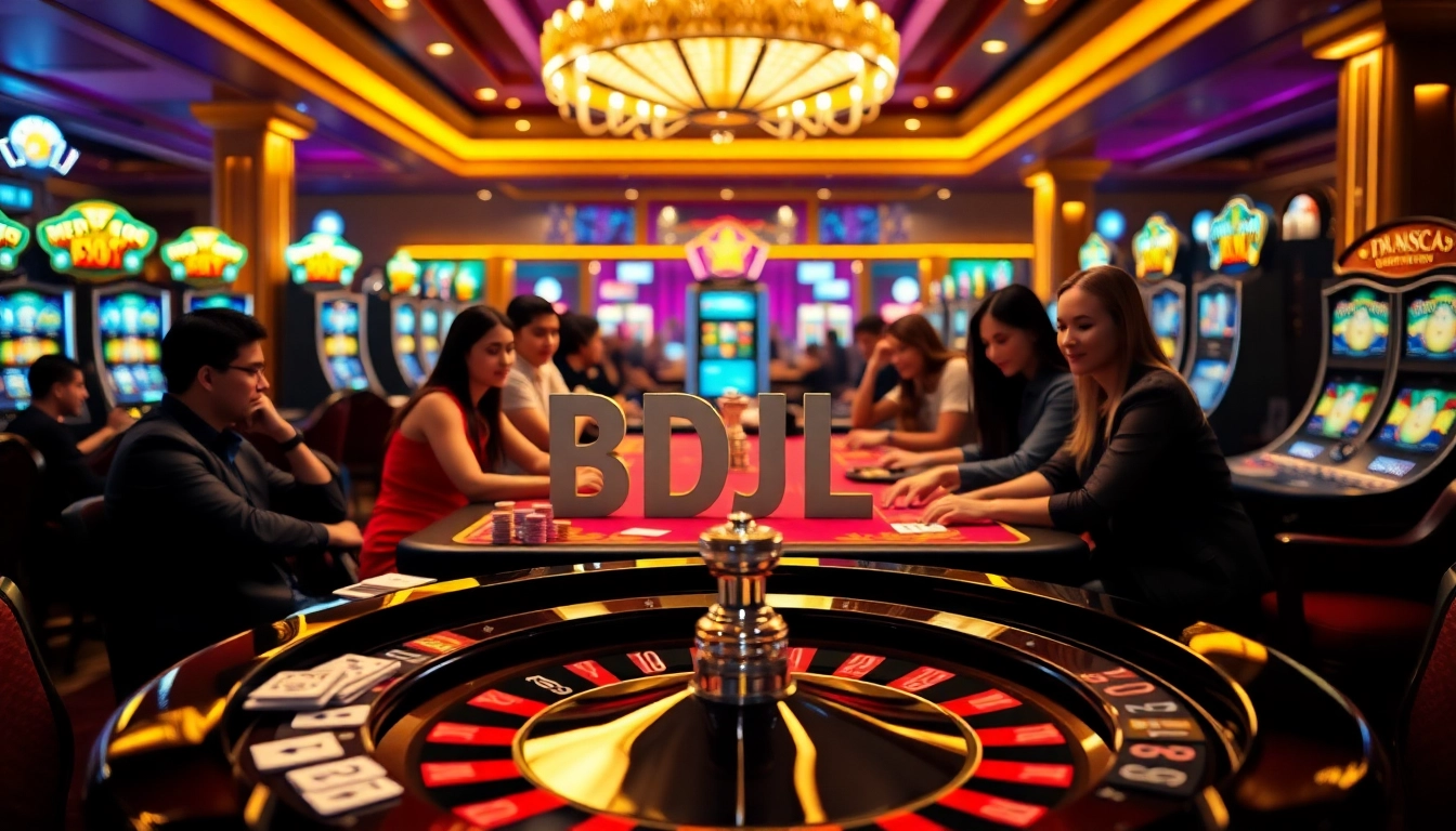 Players engaging at the BDJL casino gaming table filled with excitement and luxurious decor.