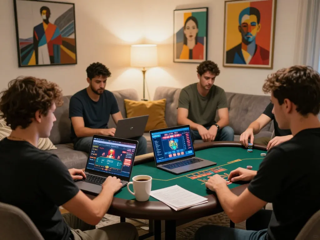Engaging online casino experience on RR99 with vibrant poker interface and cozy home setting.