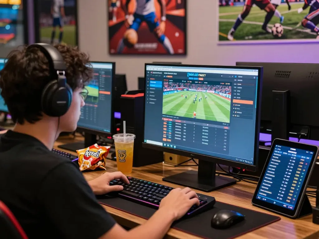 Engaged user placing bets on NHÀ CÁI FABET while enjoying a strategic sports betting experience at home