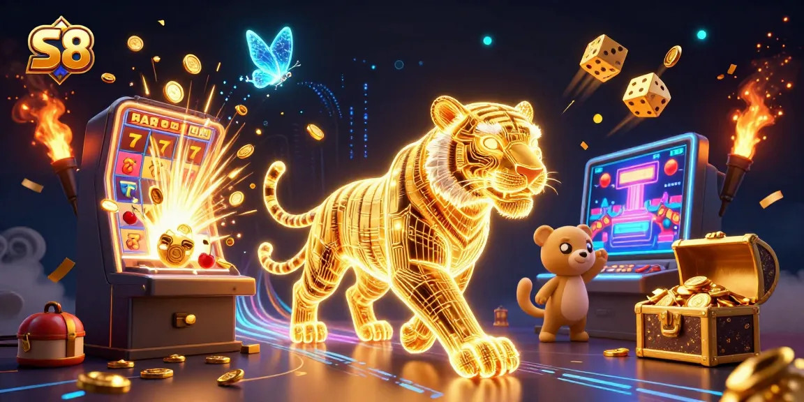 S8 illuminates a vibrant digital casino landscape, featuring jackpot symbols and winning elements.