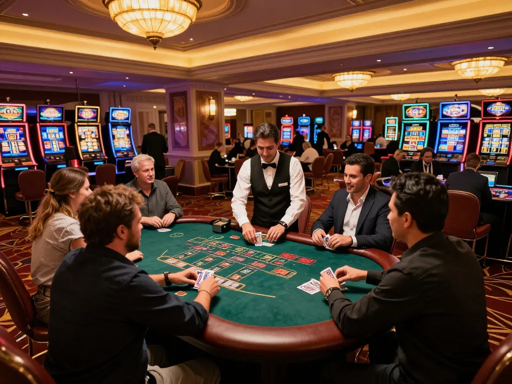 Pemain yang terlibat dalam permainan blackjack yang mendebarkan di kasino v87, dengan suasana hangat dan atmosfer yang mengasyikkan.
