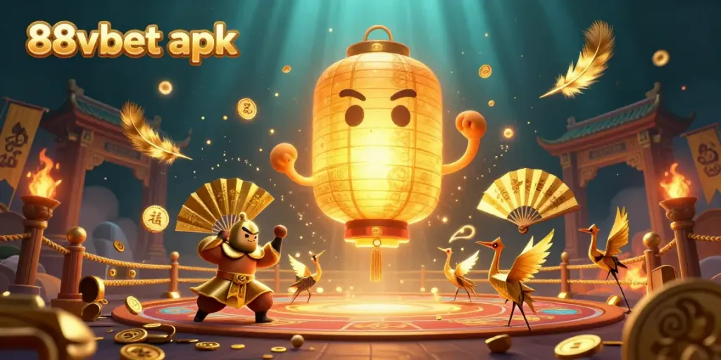 Experience the energetic world of 88vbet apk, showcasing a vibrant casino scene with dynamic characters and gold elements.
