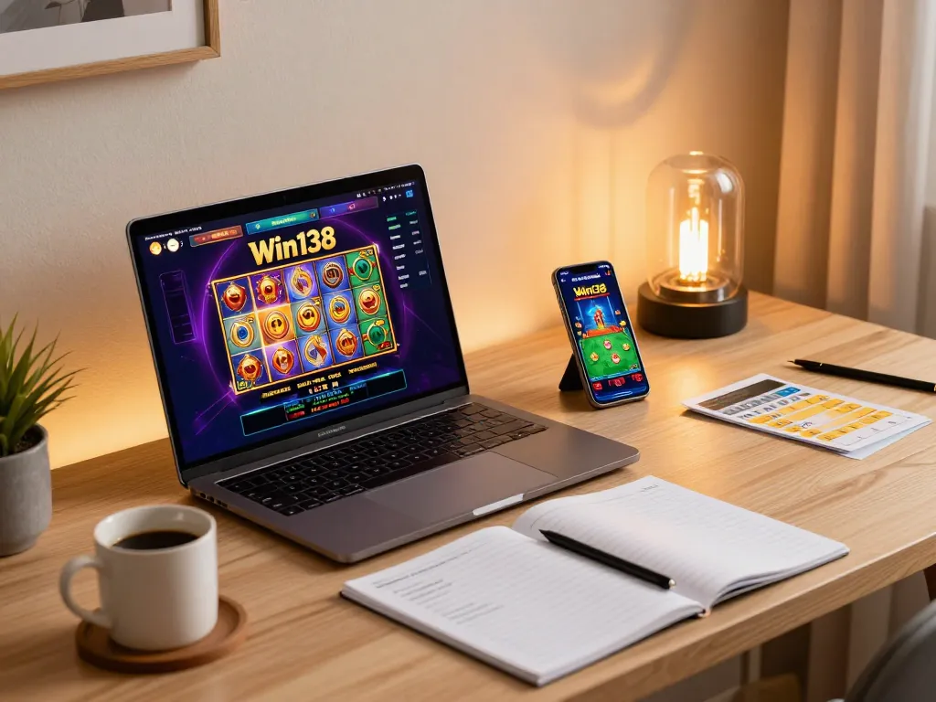 Engaging Win138 online gaming session featuring an exciting slot game on laptop