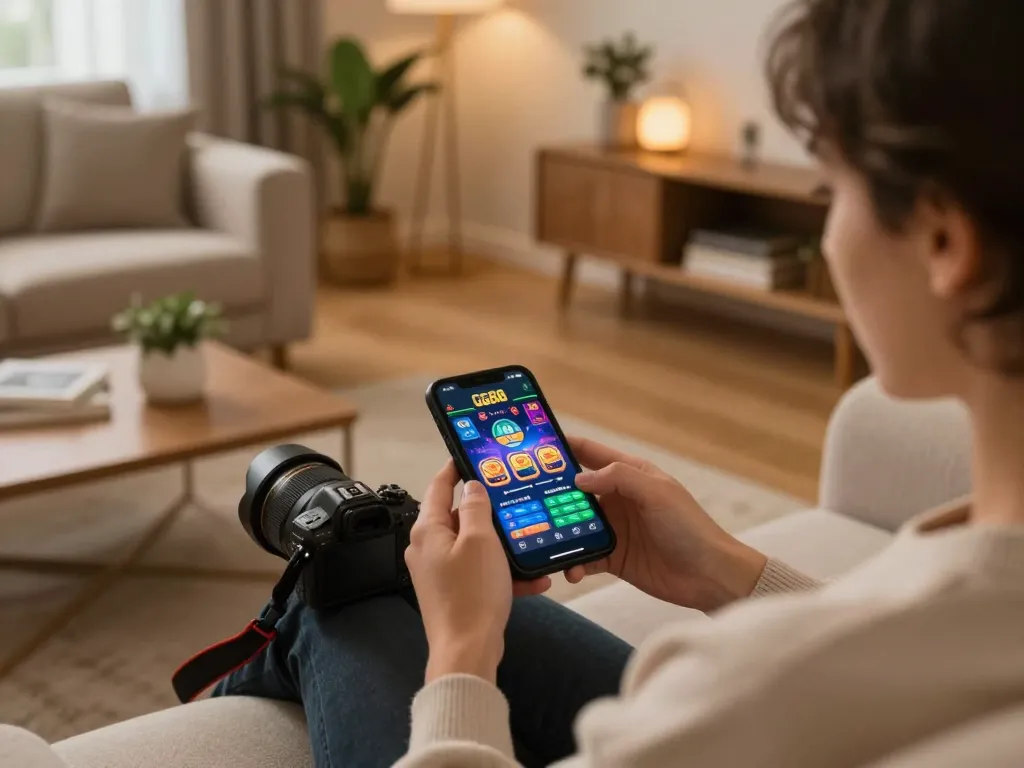 Enjoying an engaging GG88 gaming session from home on a smartphone, casual atmosphere