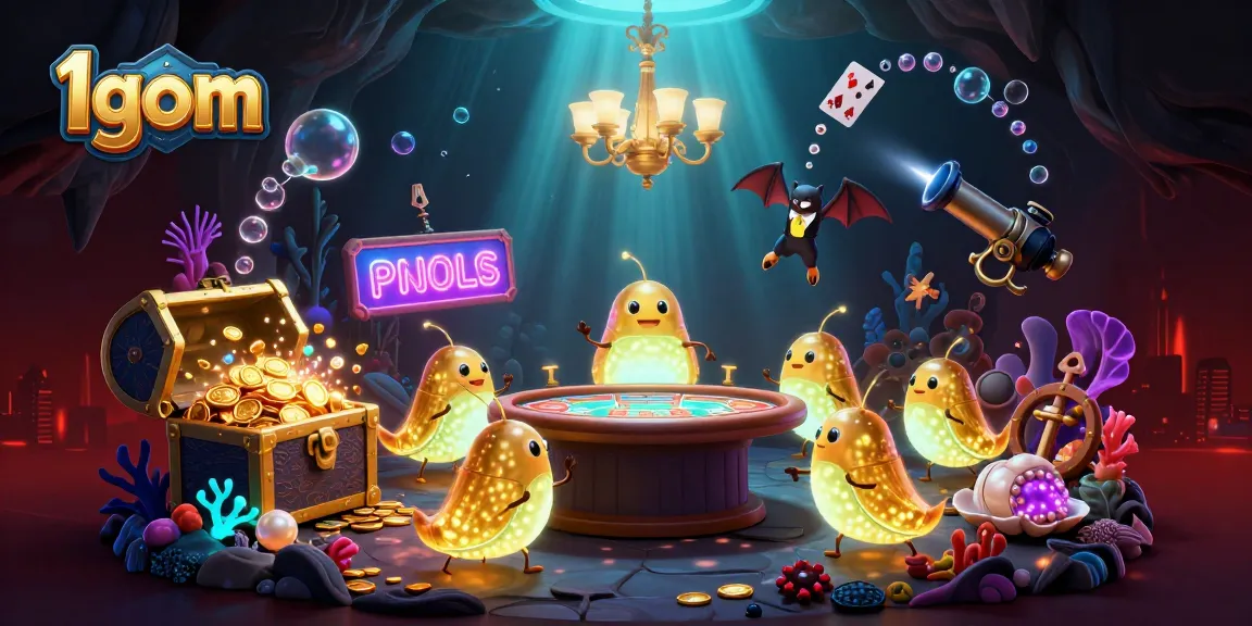 Bet and win with 1gom’s stunning casino scene featuring glowworms and treasure.
