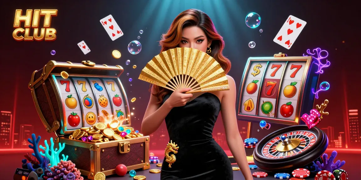 Engage with HIT CLUB's vibrant casino atmosphere, featuring slot reels and rich gaming elements.