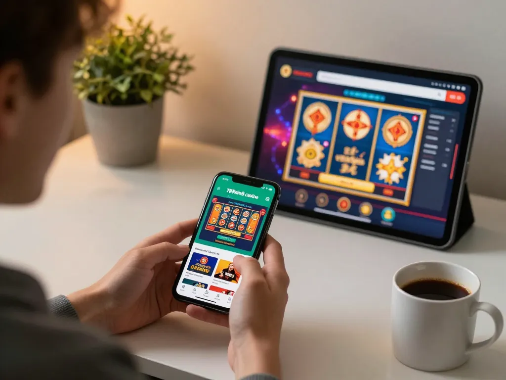 Engaging gaming experience on the smartphone with 789win8.casino live casino app in a cozy home setting