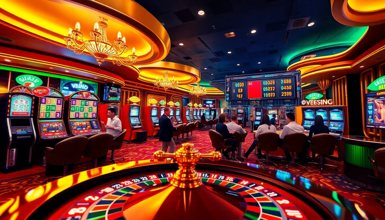 Experience the thrill of online gambling at https://vswin1.it.com/ with vibrant casino visuals, slot machines, and a roulette wheel.
