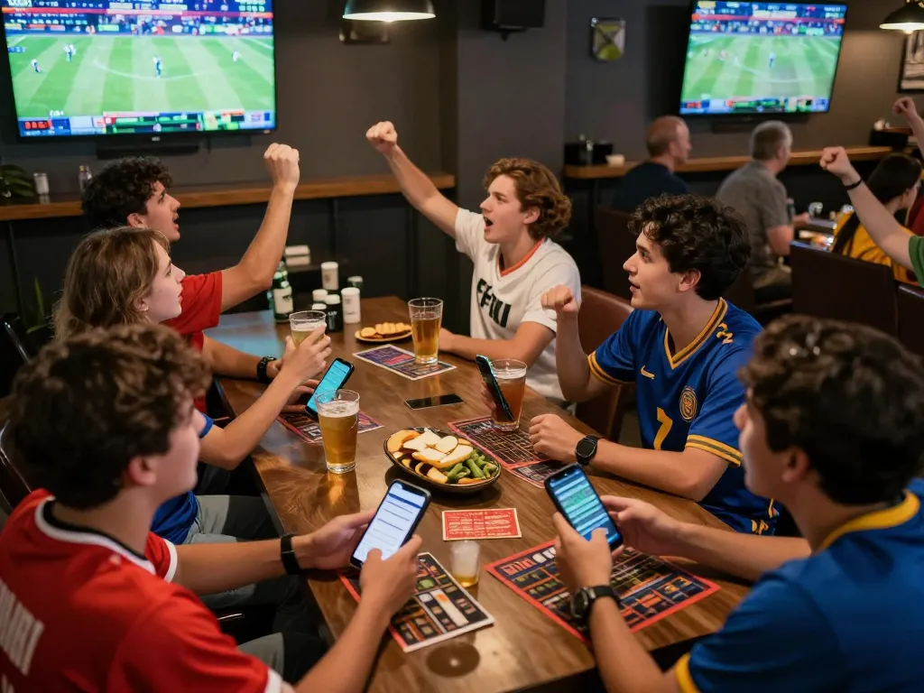 Kèo nhà cái hôm nay seen in action at a lively sports betting scene with friends cheering.