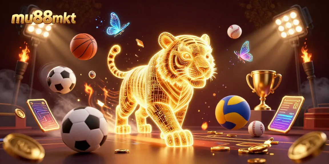 Experience the thrilling atmosphere of mu88mkt with a golden tiger in a vibrant digital casino.