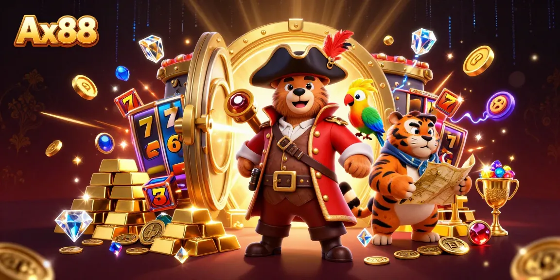 Spin the reels and win big at Ax88 with our vibrant casino adventure showcasing treasure and excitement.