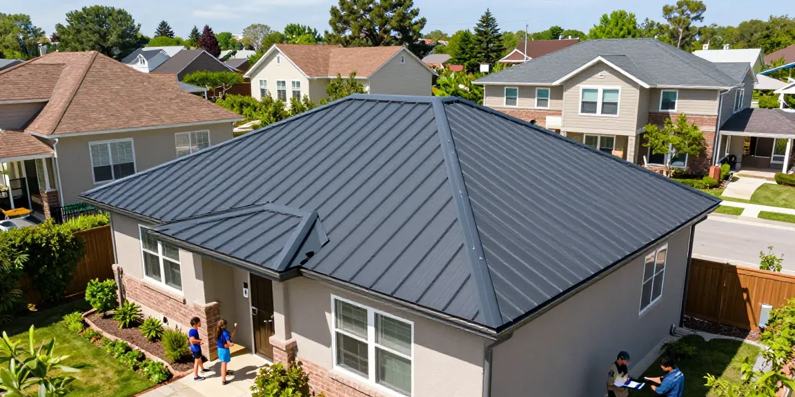 Completed metal roofing projects showcased by a charming bungalow with standing seam roof, enhancing curb appeal and neighborhood aesthetics.