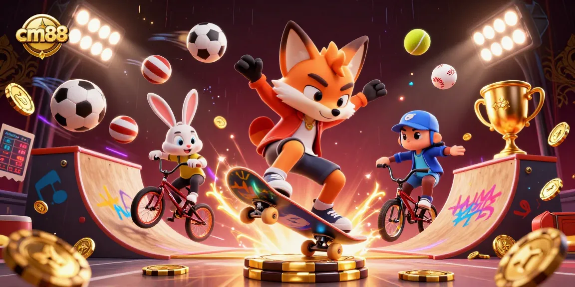Bet on cm88 with dynamic action featuring 3D cartoon characters in a high-energy casino environment.
