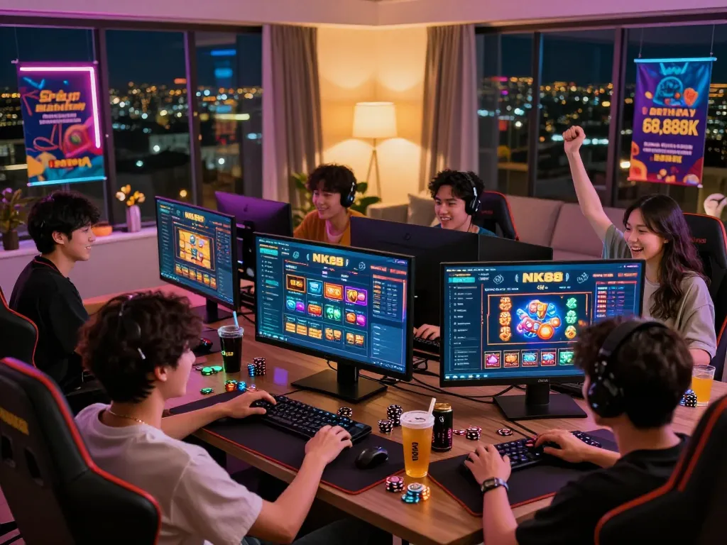 Engaged players enjoying NK88 gaming platform with vibrant atmosphere