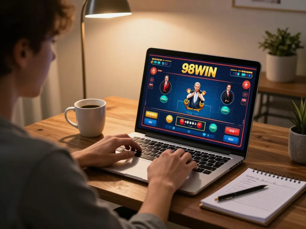 Engaging gameplay at 98WIN online casino featuring live dealer action from a home setup.