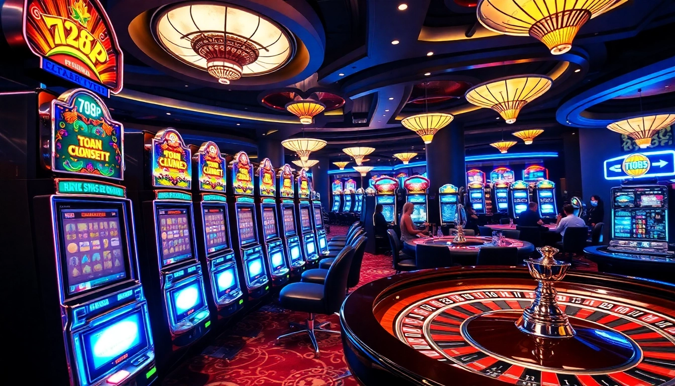 Exciting gaming experience at 789P casino with vibrant slot machines and poker tables.