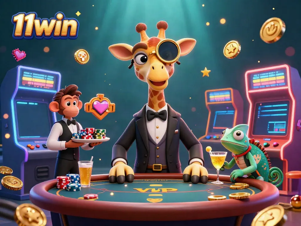 Play exciting casino games and win with 11win, featuring vibrant 3D characters in a thrilling scene.