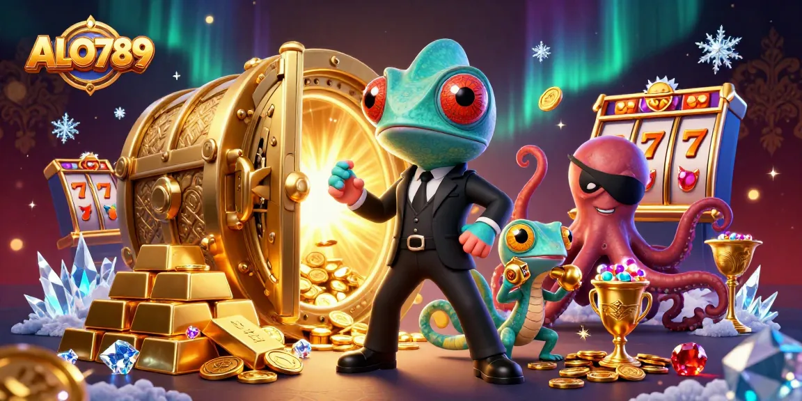 Spin the reels with ALO789's enticing characters amidst a treasure-filled casino adventure.