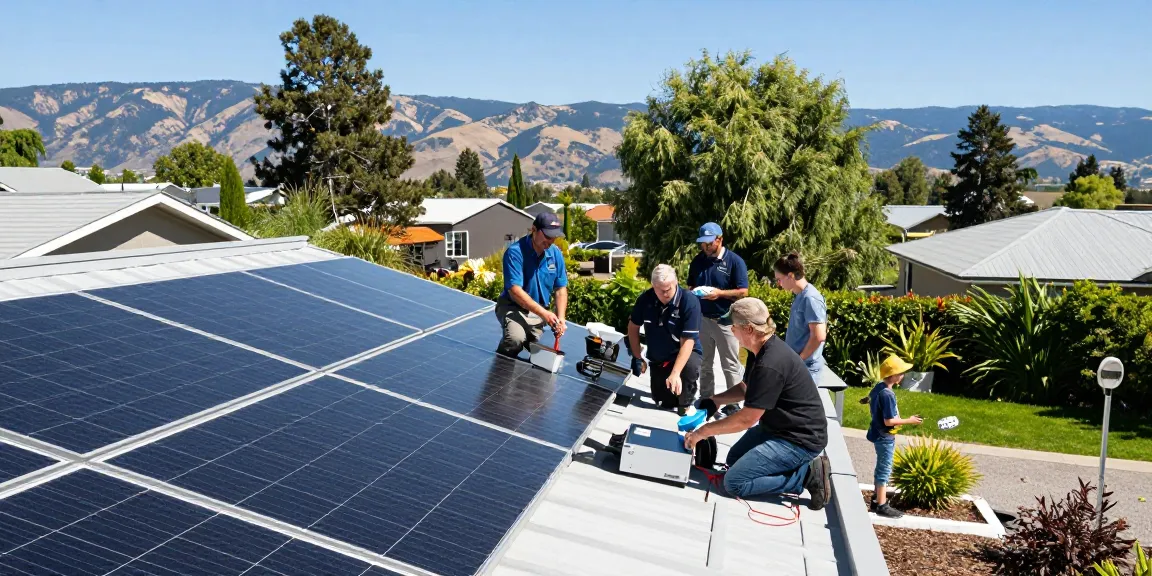 Installing kelowna solar panels on a residential rooftop in Okanagan, showcasing a solar panel installation kelowna team at work.