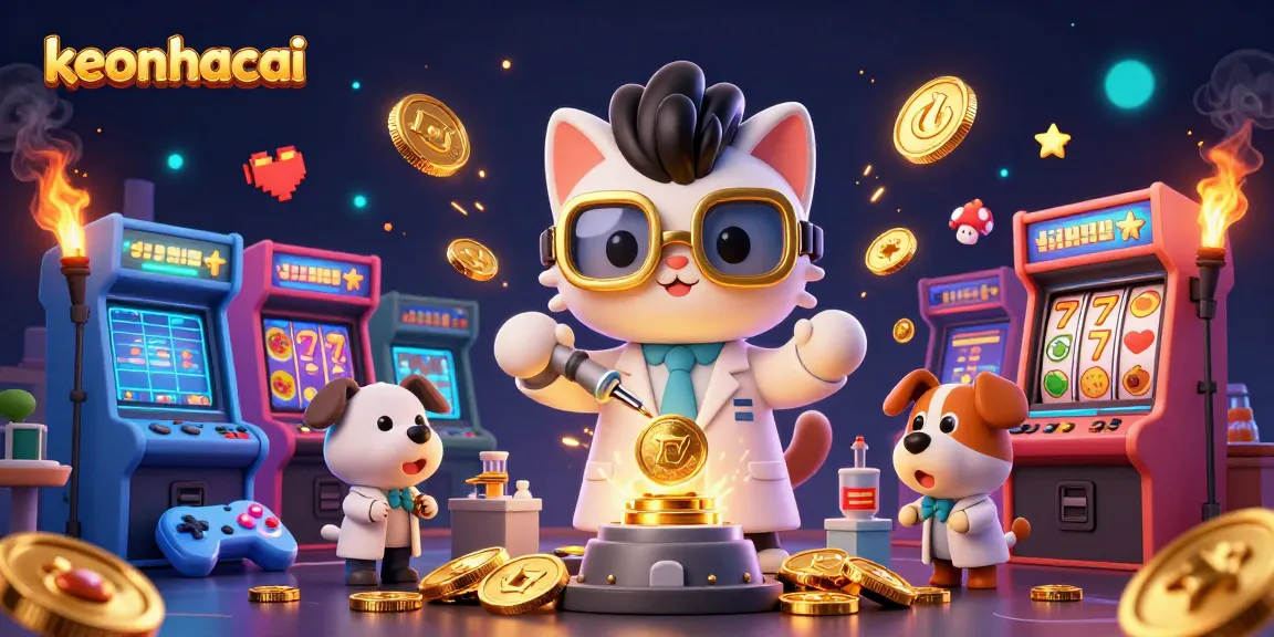Experience thrilling wins with keonhacai's vibrant gaming scene featuring playful characters and exciting casino elements.
