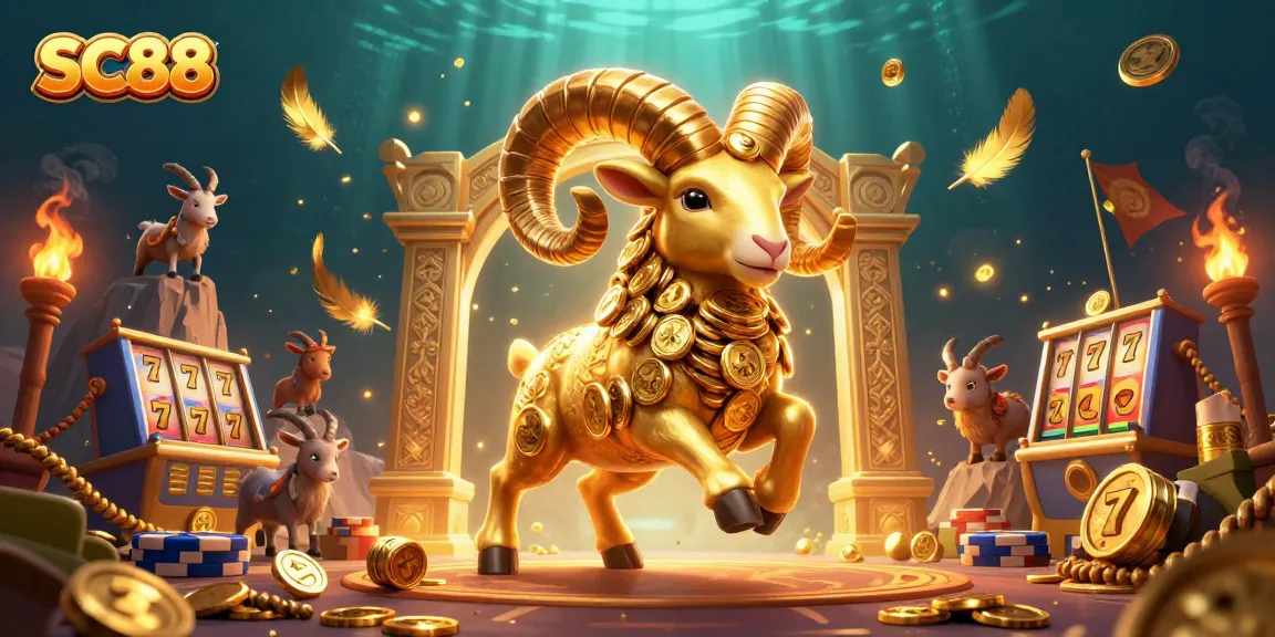 Engage with SC88's thrilling casino atmosphere featuring a golden ram and vibrant slot elements.