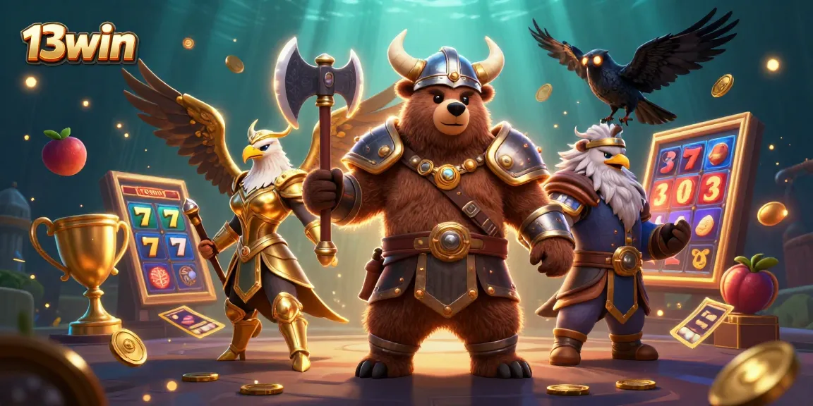 Experience the thrill with 13win's vibrant casino scene, featuring animated characters and dynamic game elements.