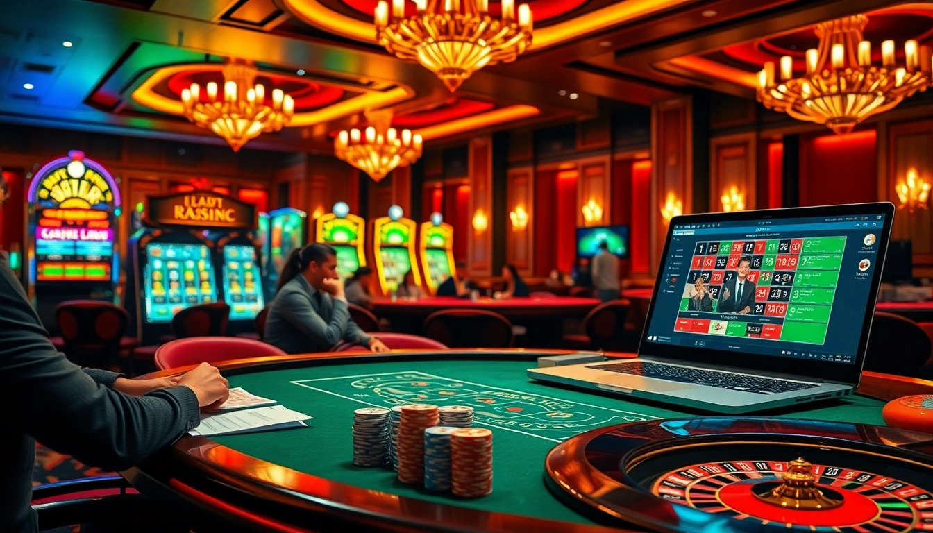 High-stakes gambling at https://ga6789.cn.com showcasing stunning poker tables and dynamic slot machines.
