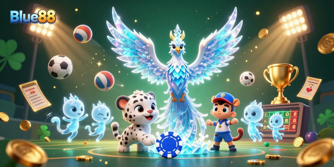 Play exciting games at Blue88 with a dazzling phoenix, interactive elements, and captivating details.