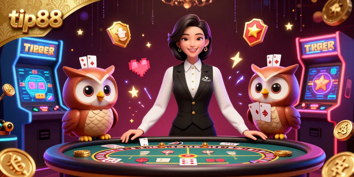 Engage in thrilling baccarat at tip88, featuring a skilled dealer and lively arcade games.