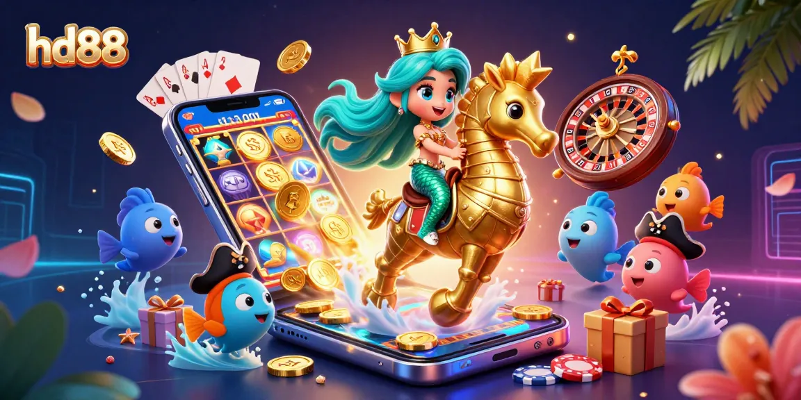 Enjoy exciting gameplay at hd88, featuring a mermaid princess in a dynamic casino scene with vibrant colors and game elements.