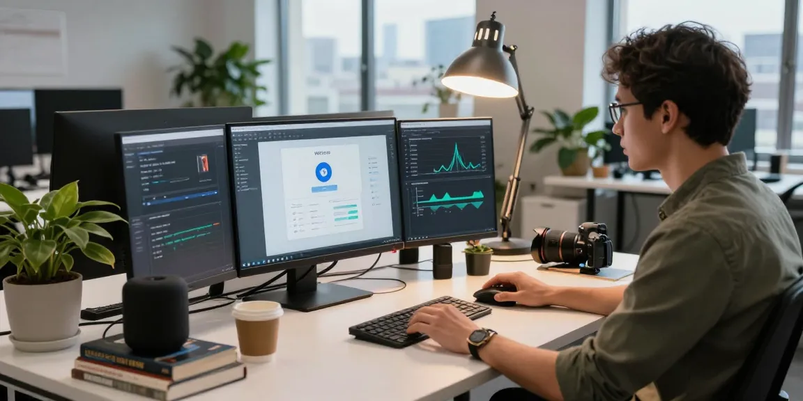 WPS Download interface displayed on modern tech workspace screens with a developer at work.
