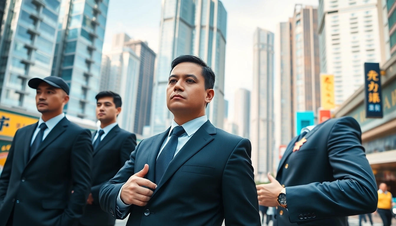 Close protection Hong Kong agents providing security in a vibrant urban setting.