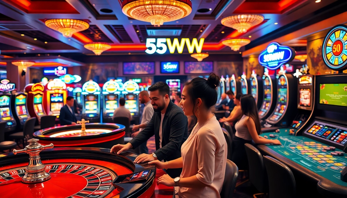 Players enjoying diverse games at 55WW casino floor, featuring excitement and luxury betting experiences.