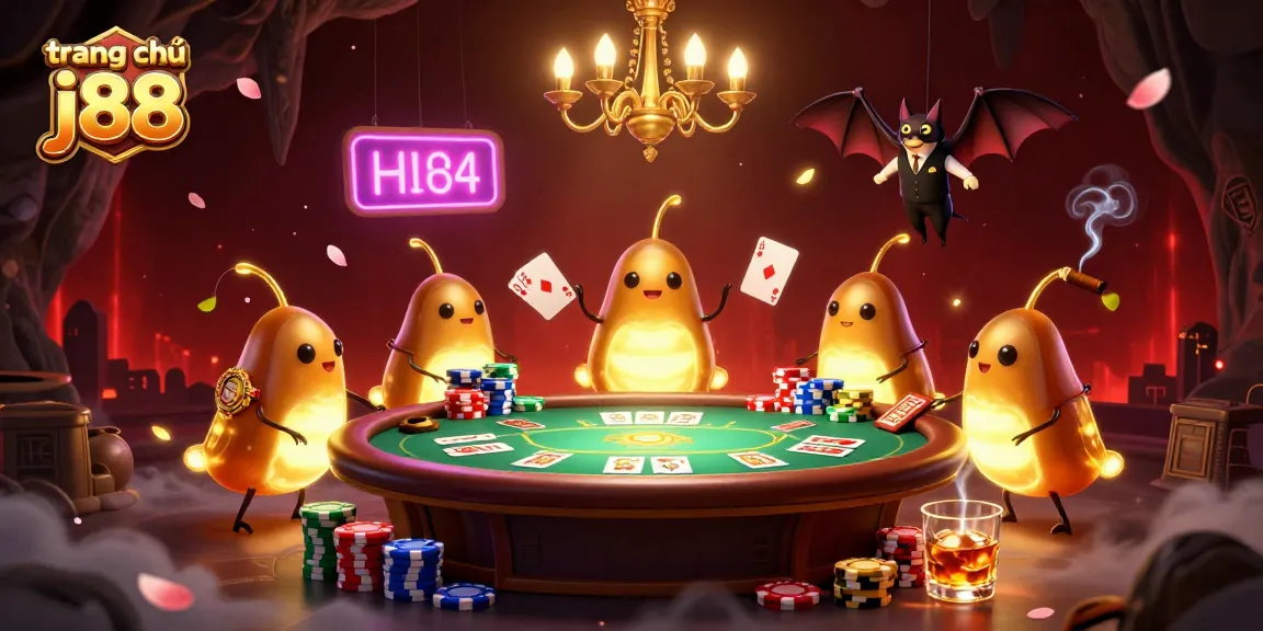 Engage with the vibrant scene of trang chủ j88 featuring glowing casino elements and a unique bat dealer.
