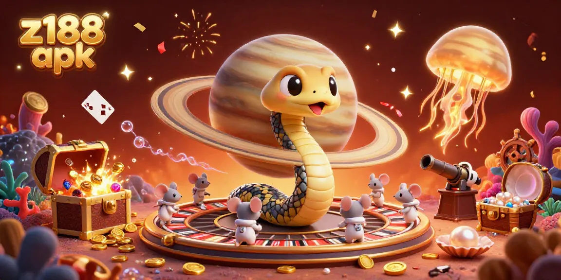 Experience thrill with z188 apk, featuring a cosmic casino scene of astronaut mice betting on Saturn's rings.