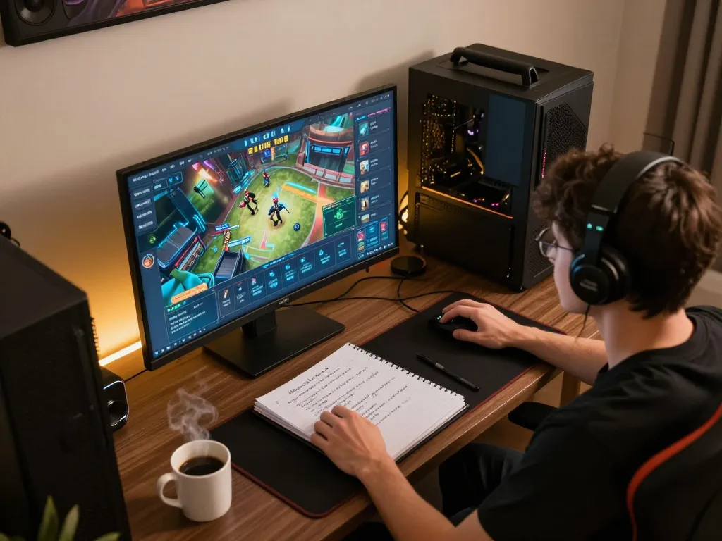 Player engaging in DW8 gameplay on a sleek gaming setup, showcasing strategy and modern gaming lifestyle