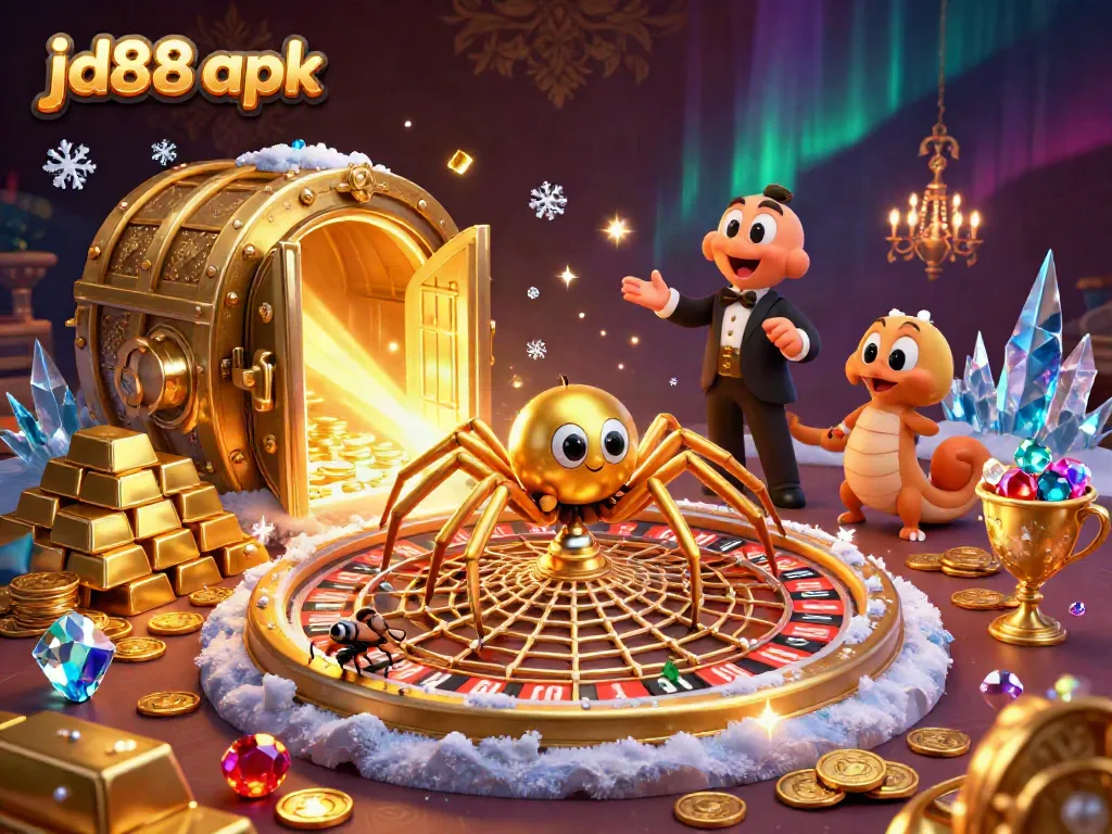 Experience the thrill of gaming at jd88 apk with a dynamic roulette scene featuring a spider dealer.