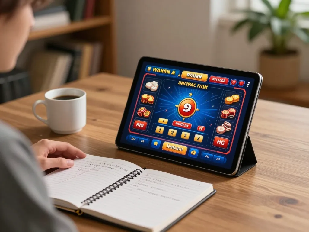 Link 9bet chính thức online gaming with a player strategizing on a tablet at home