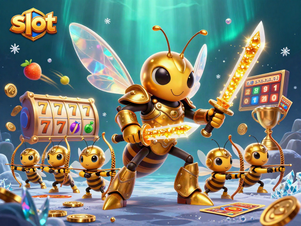 Engage with slot machines while witnessing golden hornet warriors and dynamic casino elements.