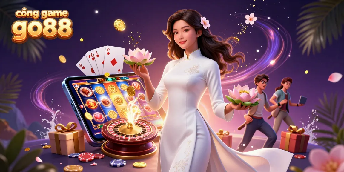 Experience cổng game go88 with an elegant Asian woman amidst dynamic casino elements, symbolizing luxury and excitement.