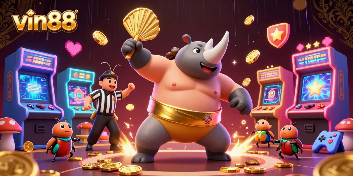 Experience excitement at vin88 with a 3D beetle champion stomping and scattering gold coins.