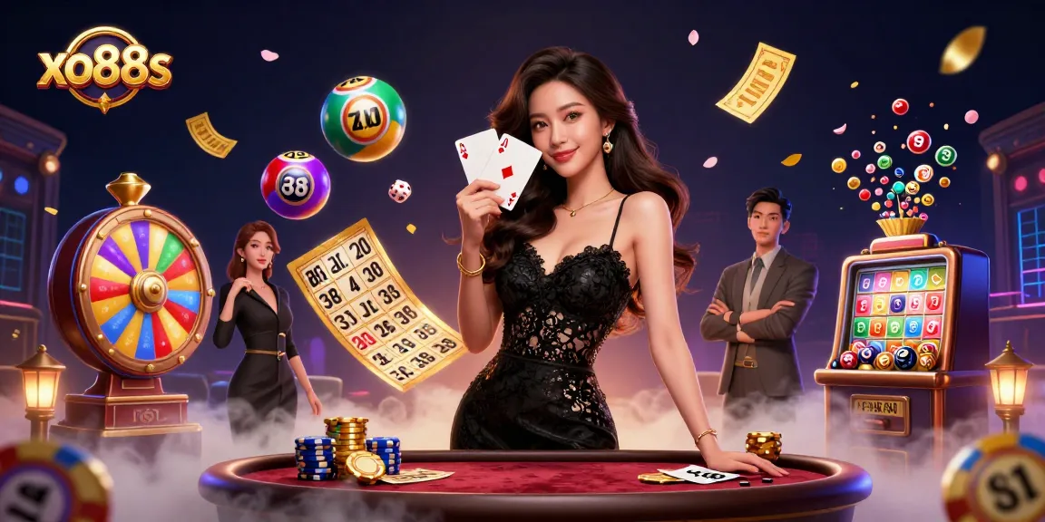 Experience exciting gameplay at xo88s with a captivating Asian dealer presenting winning lottery cards.