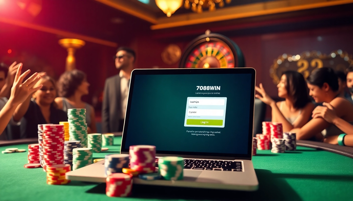 Experience thrilling online gambling with 78win đăng nhập surrounded by vibrant casino elements.