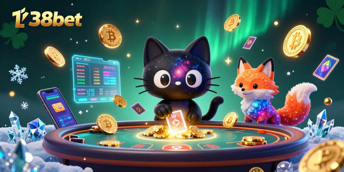 Engage with 138bet's captivating cosmic casino scene featuring a black hole cat and colorful fox.