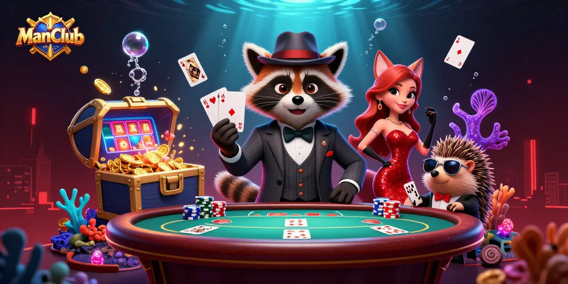 Experience thrilling poker action at ManClub with charming characters and vibrant casino elements.