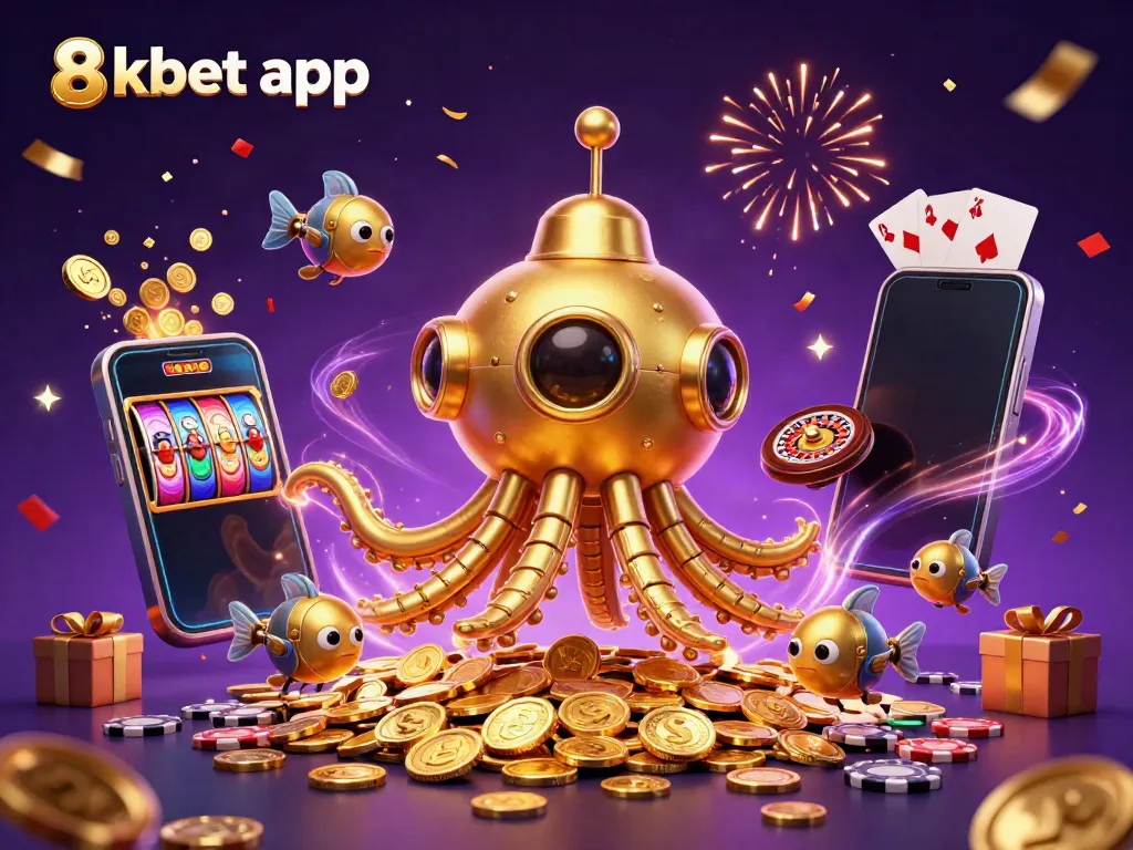 Experience the excitement of the 8xbet app through our vibrant casino-themed illustration.