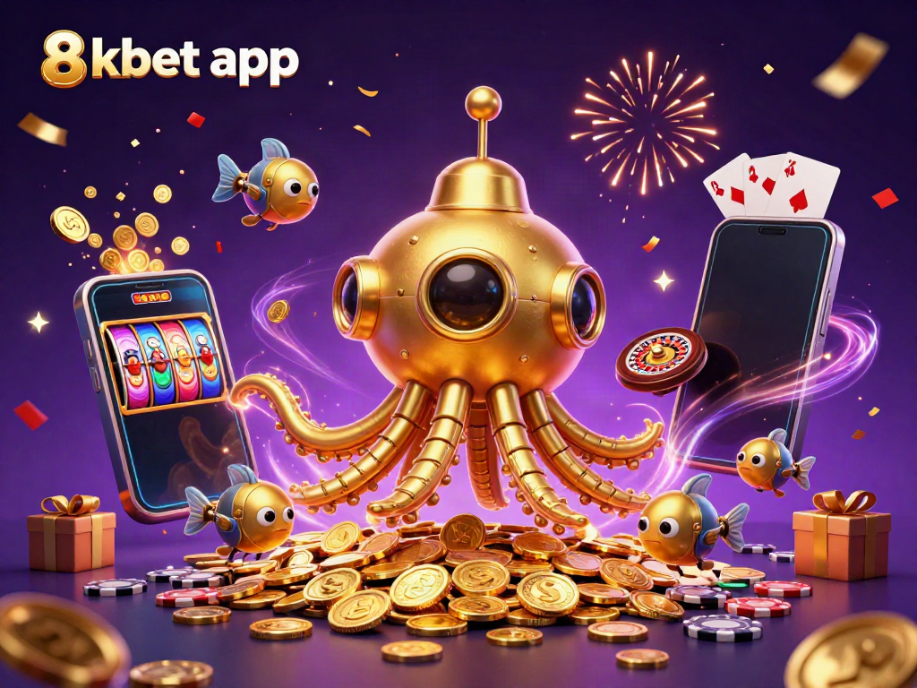 Experience the excitement of the 8xbet app through our vibrant casino-themed illustration.