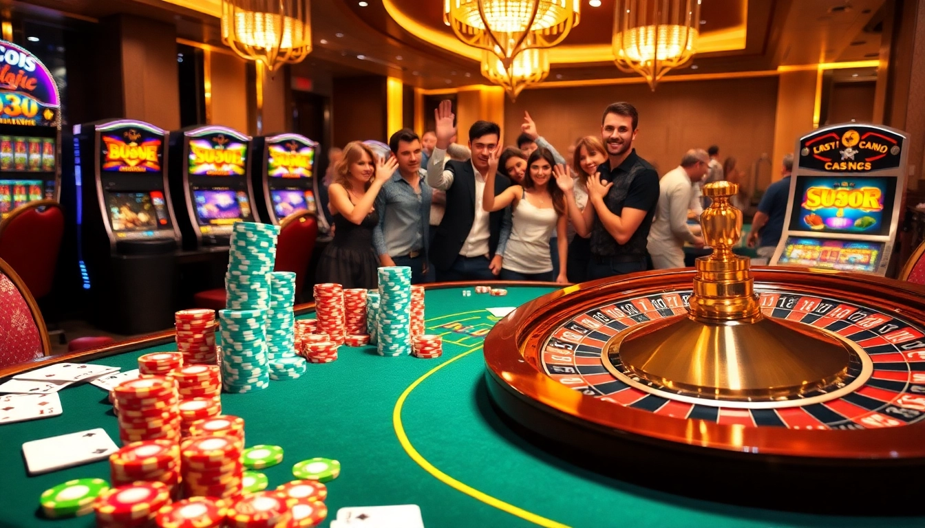 U888 casino players enjoying a thrilling game at a vibrant, luxury table.
